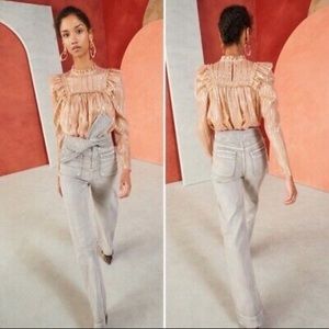 Ulla Johnson grey wide leg tie waist high rise jeans